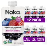 Noka Superfood Fruit Smoothie Pouches, Super Berry with Immune Support, Healthy Snacks with Flax Seed, Elderberry and Plant Protein, Vegan and Gluten Free, Organic Squeeze Pouch, 4.22 oz, 6 Count